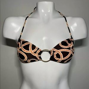 L*SPACE 👙 Gold And Orange Rope Chain Print Swimsuit Bikini Bandeau Small